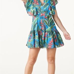 FARM Rio Leafy Mini Dress - Blue and Red